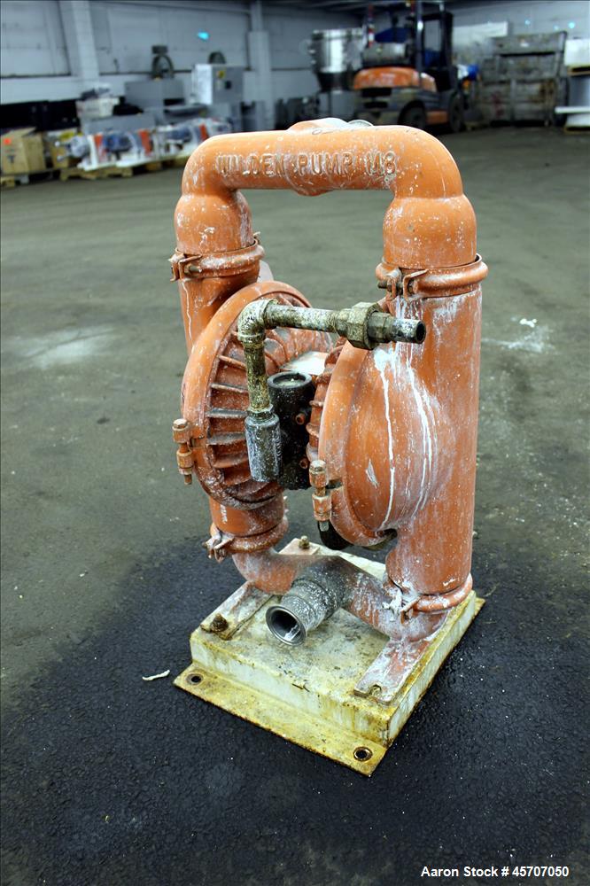 Used Wilden Air Operated Double Diaphragm Pump, Model M8, 316 Stainless Steel. 2" inlet/outlet. Rated approximate 158 gallons per minute, 1/4" maximum solids handling, maximum pressure 125 psi. Base ...