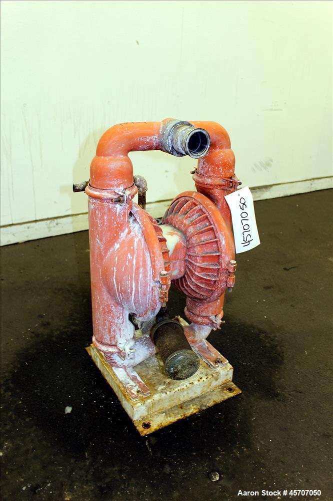 Used Wilden Air Operated Double Diaphragm Pump, Model M8, 316 Stainless Steel. 2" inlet/outlet. Rated approximate 158 gallons per minute, 1/4" maximum solids handling, maximum pressure 125 psi. Base ...