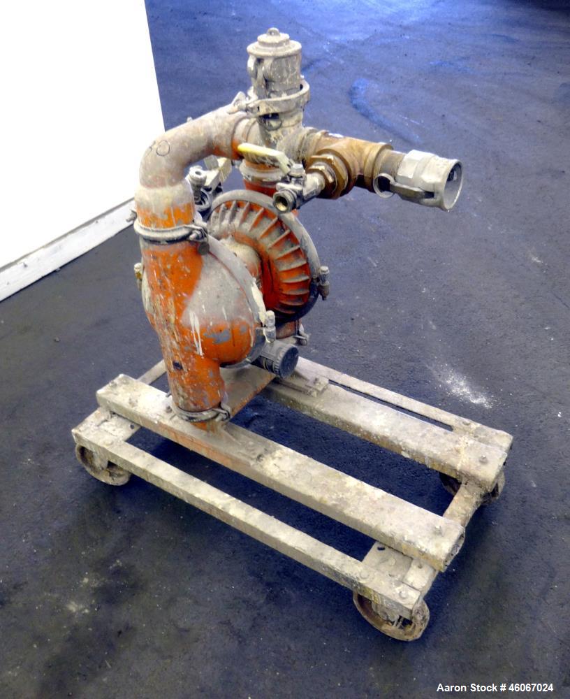 Used Wilden Air Operated Double Diaphragm Pump, Model M8, 316 Stainless Steel. Approximate 156 gallons per minute, 1/4" maximum solids handling. 2" Inlet & outlet. Mounted on a carbon steel cart with...