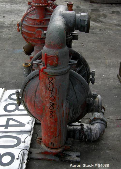 USED: Wilden air operated double diaphragm pump, model M8, aluminum construction. Rated approx 156 gallons per minute, 125 psi, 2" inlet/outlet.