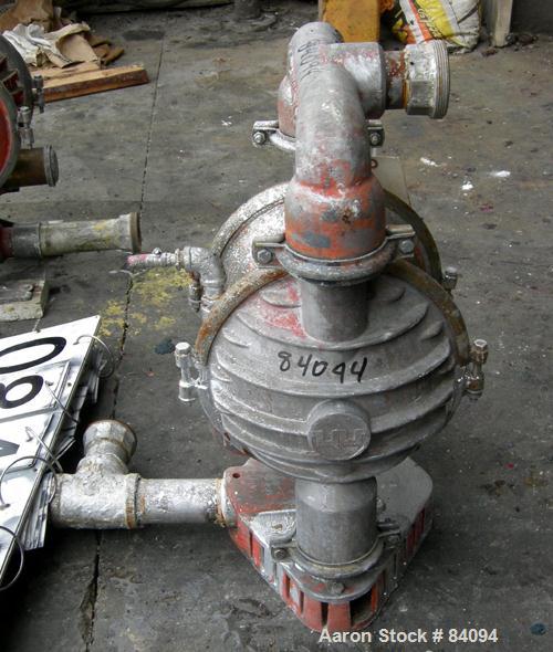 Used Wilden Air Operated Double Diaphragm Pump, Model M8, Aluminum Construction. Rated approximately 156 gallons per minute, 125 psi, 2" inlet/outlet.