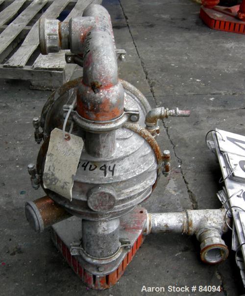 Used Wilden Air Operated Double Diaphragm Pump, Model M8, Aluminum Construction. Rated approximately 156 gallons per minute, 125 psi, 2" inlet/outlet.