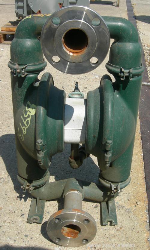 USED: Wilden air operated double diaphragm pump, model M8, 316 stainless steel. Rated 163 gallons per minute, 1/4" max solids handling, 125 psi. 2-1/2" NPT inlet/outlet.
