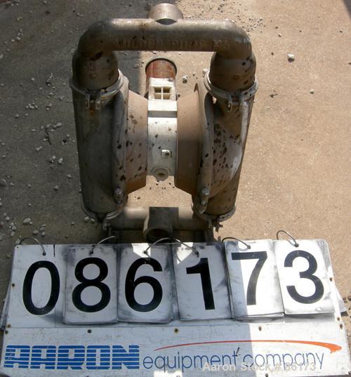 USED: Wilden air operated double diaphragm pump, model M8, 316 stainless steel. Rated 163 gallons per minute, 1/4" max solids handling, 125 psi. 2-1/2" NPT inlet/outlet.