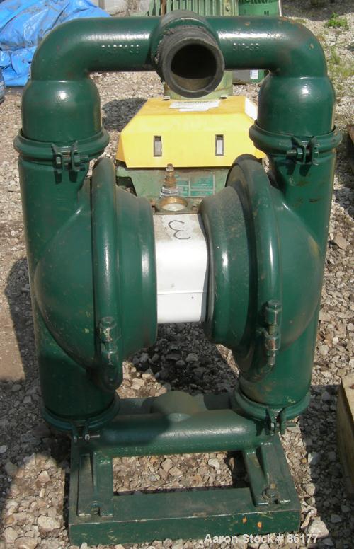 USED: Wilden air operated double diaphragm pump, model M8, 316 stainless steel. Rated 163 gallons per minute, 1/4" max solids handling, 125 psi. 2-1/2" NPT inlet/outlet.