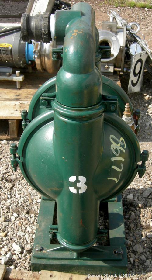USED: Wilden air operated double diaphragm pump, model M8, 316 stainless steel. Rated 163 gallons per minute, 1/4" max solids handling, 125 psi. 2-1/2" NPT inlet/outlet.