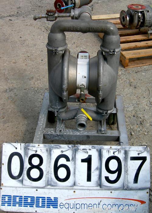 USED: Wilden air operated double diaphragm pump, model M8, 316 stainless steel. Rated 163 gallons per minute, 1/4" max solids handling, 125 psi. 2-1/2" NPT inlet/outlet.