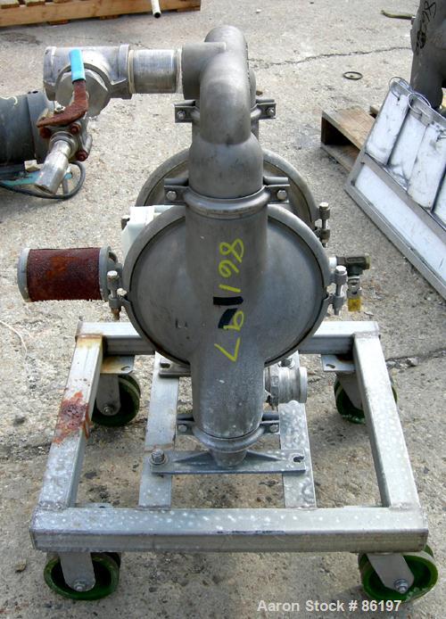 USED: Wilden air operated double diaphragm pump, model M8, 316 stainless steel. Rated 163 gallons per minute, 1/4" max solids handling, 125 psi. 2-1/2" NPT inlet/outlet.