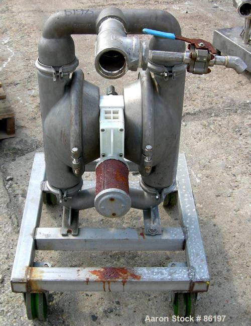USED: Wilden air operated double diaphragm pump, model M8, 316 stainless steel. Rated 163 gallons per minute, 1/4" max solids handling, 125 psi. 2-1/2" NPT inlet/outlet.