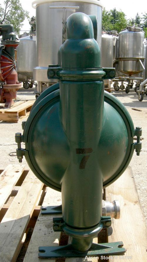 USED: Wilden air operated double diaphragm pump, model M8, 316 stainless steel. Rated 163 gallons per minute, 1/4" max solids handling, 125 psi. 2-1/2" NPT inlet/outlet.