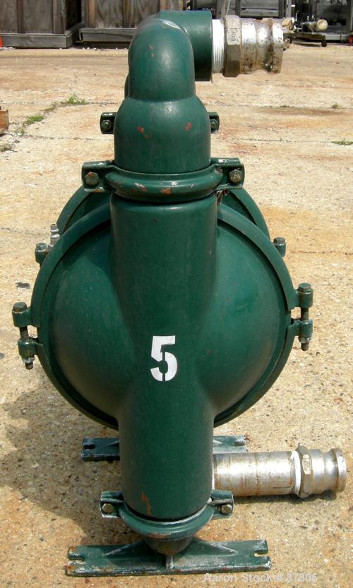 USED: Wilden air operated double diaphragm pump, model M8, 316stainless steel. Rated 163 gallons per minute, 1/4" max solidshandling, 125 psi. 2-1/2" NPT inlet/outlet.