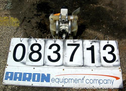 USED: Wilden air operated double diaphragm pump, model P1/PPPP/WF/WF/KTV, polypropylene. Rated 14 gallons per minute, 125 psi, 1/16" max solids size. 1/2" inlet/outlet. Built 2000.