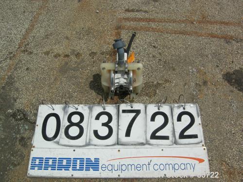 USED: Wilden air operated double diaphragm pump, model P1/PPPP/WF/WF/KTV, polypropylene. Rated 14 gallons per minute, 125 psi, 1/16" maxsolids size. 1/2" inlet/outlet.