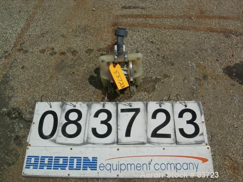 USED: Wilden air operated double diaphragm pump, model P1/PPPP/WF/WF/KTV, polypropylene. Rated 14 gallons per minute, 125 psi, 1/16" max solids size. 1/2" inlet/outlet. Built