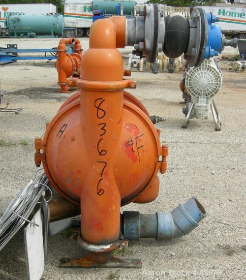 USED: Wilden Air Operated Double Diaphragm Pump, model P15, 316 stainless steel. Rated 257 gallons per minute, 125 psi, 1/2" max solids size, 3" inlet/outlet.