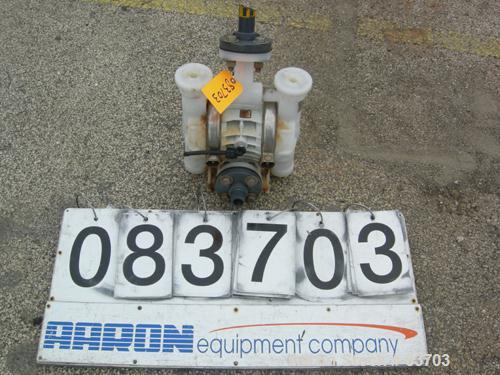 USED: Wilden air operated double diaphragm pump, model P2/PPPP/TF/TF/PTV/400, polypropylene. Rated 37 gallons per minute, 125 psi, 1/8" max solids size. 1" inlet/outlet.