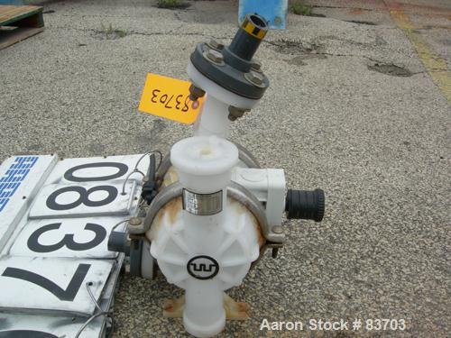 USED: Wilden air operated double diaphragm pump, model P2/PPPP/TF/TF/PTV/400, polypropylene. Rated 37 gallons per minute, 125 psi, 1/8" max solids size. 1" inlet/outlet.