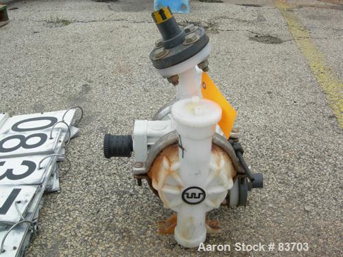 USED: Wilden air operated double diaphragm pump, model P2/PPPP/TF/TF/PTV/400, polypropylene. Rated 37 gallons per minute, 125 psi, 1/8" max solids size. 1" inlet/outlet.