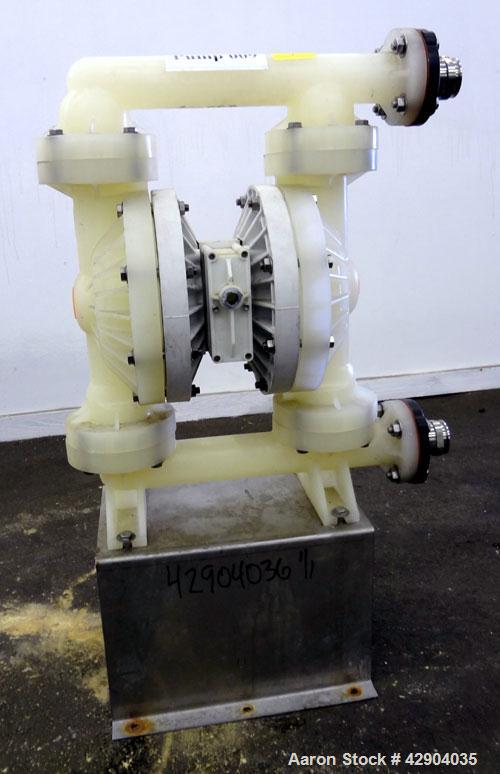 Used Wilden P800 Advanced Air Operated Double Diaphragm Pump, Model P800/PPPP/TF/TF/PTV, Polypropylene. Rated approximate 164 gallons per minute, 1/4” maximum solids handling. 2” Inlet/outlet. Mounte...