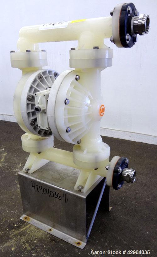 Used Wilden P800 Advanced Air Operated Double Diaphragm Pump, Model P800/PPPP/TF/TF/PTV, Polypropylene. Rated approximate 164 gallons per minute, 1/4” maximum solids handling. 2” Inlet/outlet. Mounte...