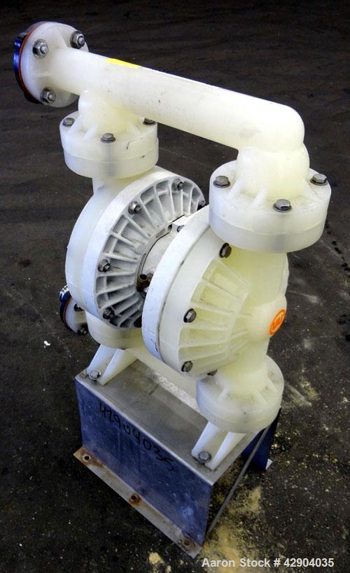Used Wilden P800 Advanced Air Operated Double Diaphragm Pump, Model P800/PPPP/TF/TF/PTV, Polypropylene. Rated approximate 164 gallons per minute, 1/4” maximum solids handling. 2” Inlet/outlet. Mounte...