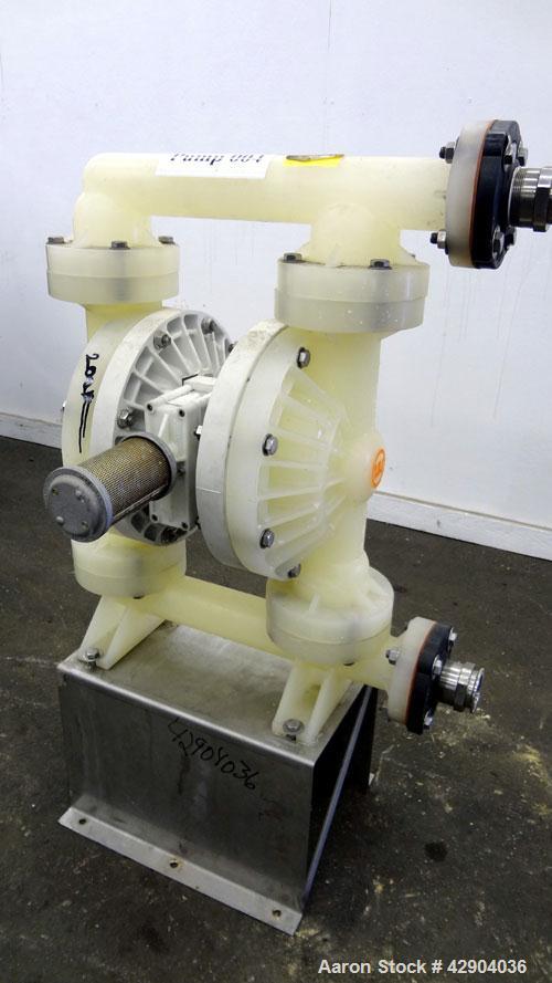 Used Wilden P800 Advanced Air Operated Double Diaphragm Pump, Model P800/PPPP/TF/TF/PTV, Polypropylene. Rated approximate 164 gallons per minute, 1/4” maximum solids handling. 2” Inlet/outlet. Mounte...