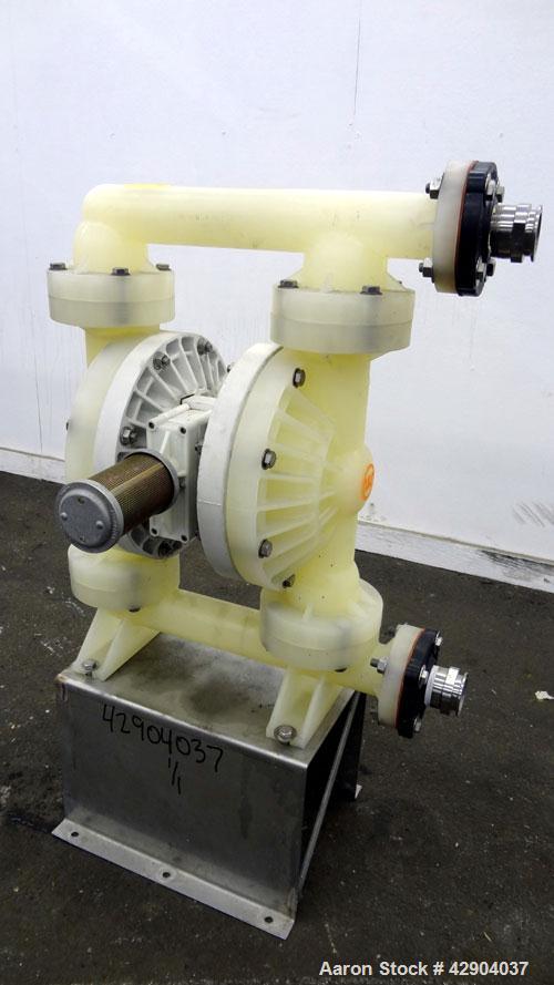 Used Wilden P800 Advanced Air Operated Double Diaphragm Pump, Model P800/PPPP/TF/TF/PTV, Polypropylene. Rated approximate 164 gallons per minute, 1/4” maximum solids handling. 2” Inlet/outlet. Mounte...