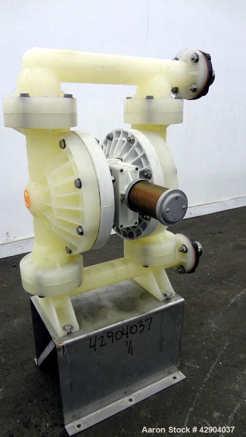 Used Wilden P800 Advanced Air Operated Double Diaphragm Pump, Model P800/PPPP/TF/TF/PTV, Polypropylene. Rated approximate 164 gallons per minute, 1/4” maximum solids handling. 2” Inlet/outlet. Mounte...