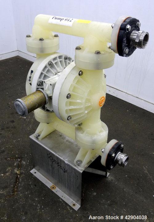 Used Wilden P800 Advanced Air Operated Double Diaphragm Pump, Model P800/PPPP/TF/TF/PTV, Polypropylene. Rated approximate 164 gallons per minute, 1/4” maximum solids handling. 2” Inlet/outlet. Mounte...