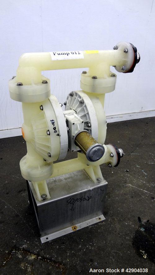 Used Wilden P800 Advanced Air Operated Double Diaphragm Pump, Model P800/PPPP/TF/TF/PTV, Polypropylene. Rated approximate 164 gallons per minute, 1/4” maximum solids handling. 2” Inlet/outlet. Mounte...