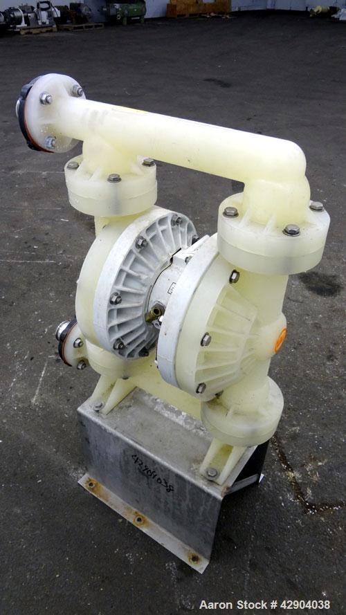 Used Wilden P800 Advanced Air Operated Double Diaphragm Pump, Model P800/PPPP/TF/TF/PTV, Polypropylene. Rated approximate 164 gallons per minute, 1/4” maximum solids handling. 2” Inlet/outlet. Mounte...