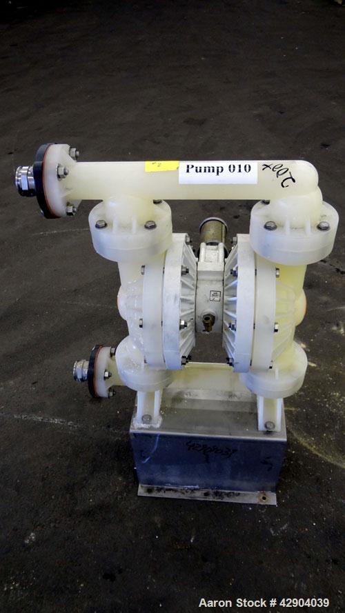 Used Wilden P800 Advanced Air Operated Double Diaphragm Pump, Model P800/PPPP/TF/TF/PTV, Polypropylene. Rated approximate 164 gallons per minute, 1/4” maximum solids handling. 2” Inlet/outlet. Mounte...