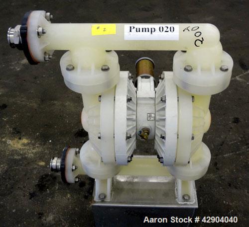 Used Wilden P800 Advanced Air Operated Double Diaphragm Pump, Model P800/PPPP/TF/TF/PTV, Polypropylene. Rated approximate 164 gallons per minute, 1/4” maximum solids handling. 2” Inlet/outlet. Mounte...