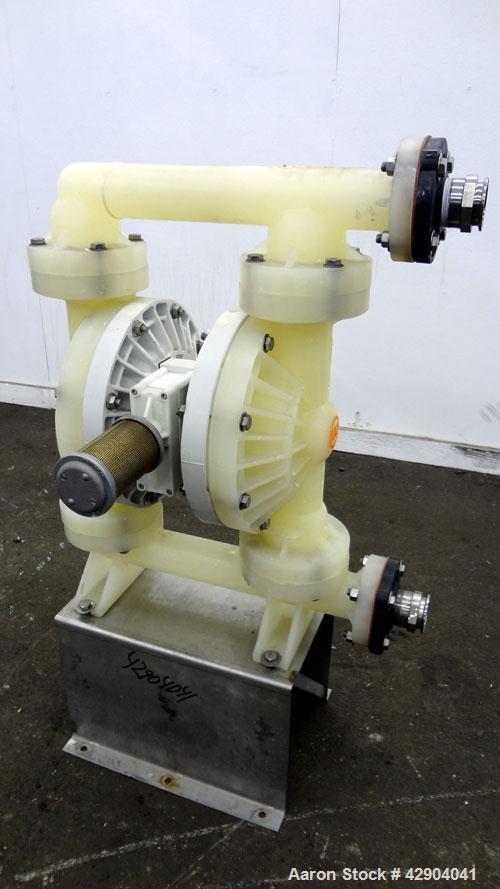 Used Wilden P800 Advanced Air Operated Double Diaphragm Pump, Model P800/PPPP/TF/TF/PTV, Polypropylene. Rated approximate 164 gallons per minute, 1/4” maximum solids handling. 2” Inlet/outlet. Mounte...