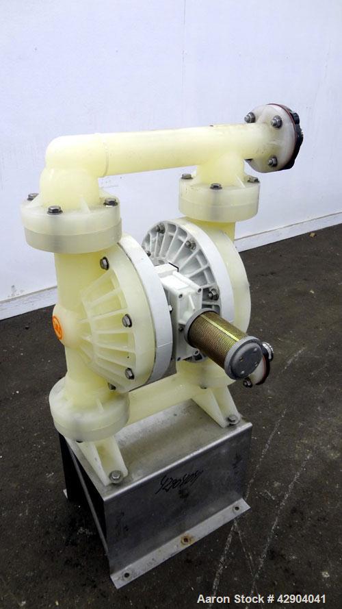 Used Wilden P800 Advanced Air Operated Double Diaphragm Pump, Model P800/PPPP/TF/TF/PTV, Polypropylene. Rated approximate 164 gallons per minute, 1/4” maximum solids handling. 2” Inlet/outlet. Mounte...