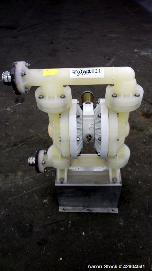 Used Wilden P800 Advanced Air Operated Double Diaphragm Pump, Model P800/PPPP/TF/TF/PTV, Polypropylene. Rated approximate 164 gallons per minute, 1/4” maximum solids handling. 2” Inlet/outlet. Mounte...