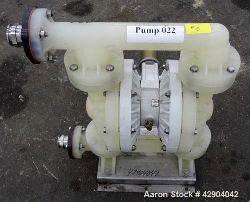 Used Wilden P800 Advanced Air Operated Double Diaphragm Pump, Model P800/PPPP/TF/TF/PTV, Polypropylene. Rated approximate 164 gallons per minute, 1/4” maximum solids handling. 2” Inlet/outlet. Mounte...