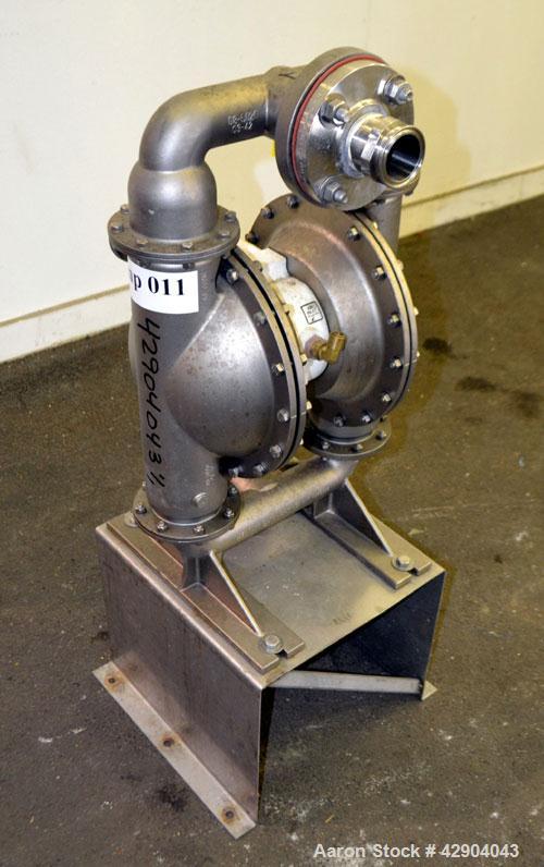 Used Wilden P800 Pro-Flo Air Operated Double Diaphragm Pump, Model P800/SSPP/ND/ND/ND, 316 Stainless Steel. Rated approximate 156 gallons per minute, 1/4" maximum solids handling. 2" Inlet/outlet. Mo...