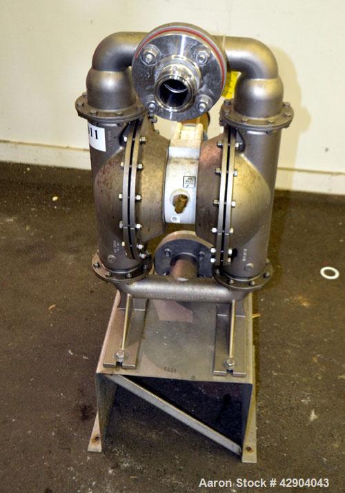 Used Wilden P800 Pro-Flo Air Operated Double Diaphragm Pump, Model P800/SSPP/ND/ND/ND, 316 Stainless Steel. Rated approximate 156 gallons per minute, 1/4" maximum solids handling. 2" Inlet/outlet. Mo...