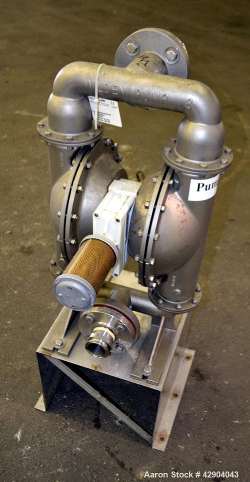 Used Wilden P800 Pro-Flo Air Operated Double Diaphragm Pump, Model P800/SSPP/ND/ND/ND, 316 Stainless Steel. Rated approximate 156 gallons per minute, 1/4" maximum solids handling. 2" Inlet/outlet. Mo...