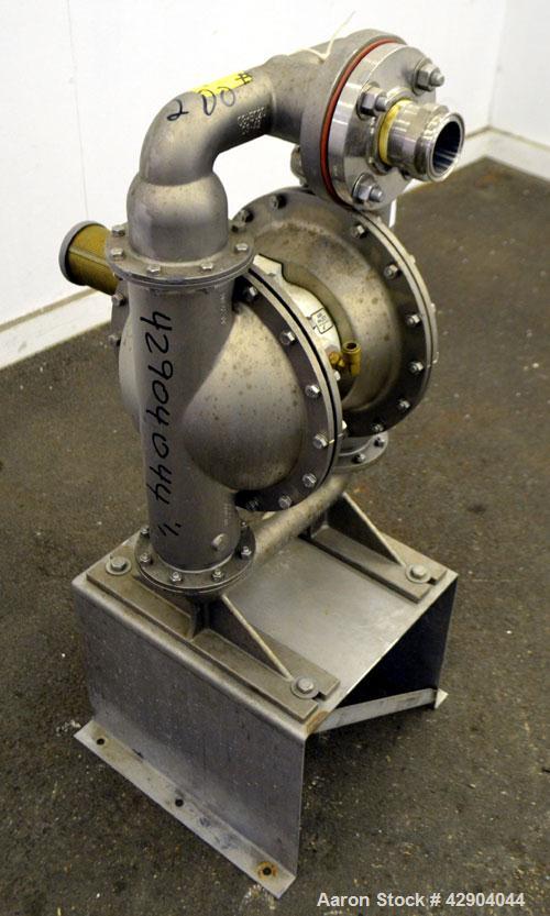 Used Wilden P800 Pro-Flo Air Operated Double Diaphragm Pump, Model P800/SSPP/ND/ND/ND, 316 Stainless Steel. Rated approximate 156 gallons per minute, 1/4" maximum solids handling. 2" Inlet/outlet. Mo...