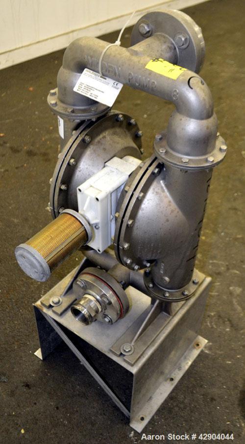 Used Wilden P800 Pro-Flo Air Operated Double Diaphragm Pump, Model P800/SSPP/ND/ND/ND, 316 Stainless Steel. Rated approximate 156 gallons per minute, 1/4" maximum solids handling. 2" Inlet/outlet. Mo...