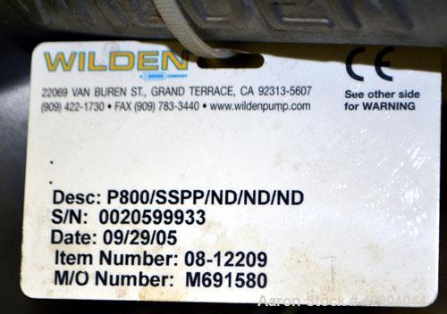 Used Wilden P800 Pro-Flo Air Operated Double Diaphragm Pump, Model P800/SSPP/ND/ND/ND, 316 Stainless Steel. Rated approximate 156 gallons per minute, 1/4" maximum solids handling. 2" Inlet/outlet. Mo...