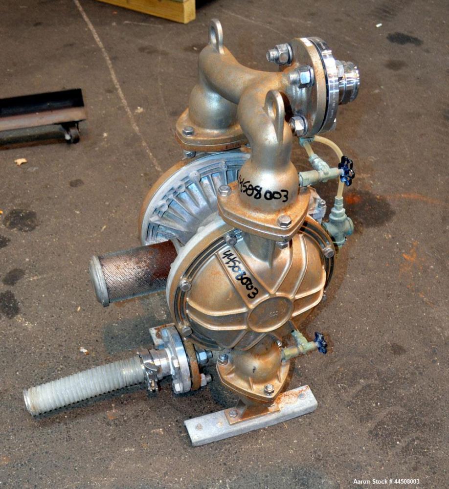Used Yamada Air Operated Diaphragm Pump, Model NDP-50BSH-BH-2, 316 Stainless Steel. Hytrel diaphragm material. Rated maximum 164 gallons per minute, 5/16” maximum solids handling, maximum liquid temp...