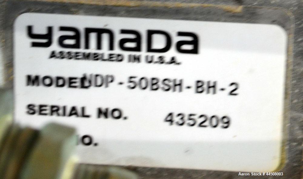 Used Yamada Air Operated Diaphragm Pump, Model NDP-50BSH-BH-2, 316 Stainless Steel. Hytrel diaphragm material. Rated maximum 164 gallons per minute, 5/16” maximum solids handling, maximum liquid temp...
