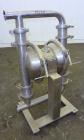 Used Murzan Sanitary Diaphragm Pump, Model PI 50 DL, 304 Stainless Steel. Approximate 100 gallons per minute at 40 psig requires 75 psi and 82 scfm. 6” Maximum partial size. 2” Tri-clamp inlet/outlet...