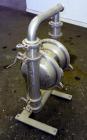 Used Murzan Sanitary Diaphragm Pump, Model PI 50 DL, 304 Stainless Steel. Approximate 100 gallons per minute at 40 psig requires 75 psi and 82 scfm. 6” Maximum partial size. 2” Tri-clamp inlet/outlet...