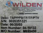 USED: Wilden air operated double diaphragm pump, model T4/PPPB/TF/TF/PTV, plastic. Rated 50 gallons per minute at 80 psi. 3/16