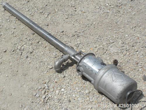 Used Graco Drum Pump, Model 207-352, Series G01F, 304 stainless steel. Approximately 42" long shaft, open design. Rated approximately 3 gallons per minute, ratio 10 to 1.