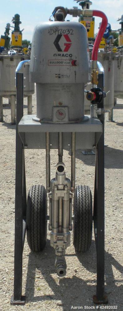Used Graco Air Operated Bulldog High-Flo Circulation Pump, Part #220578, Series I02C, 304 Stainless Steel. Rated 24 gallons per minute (91 liters), ratio 4 to 1. Maximum air working pressure 100 psi,...